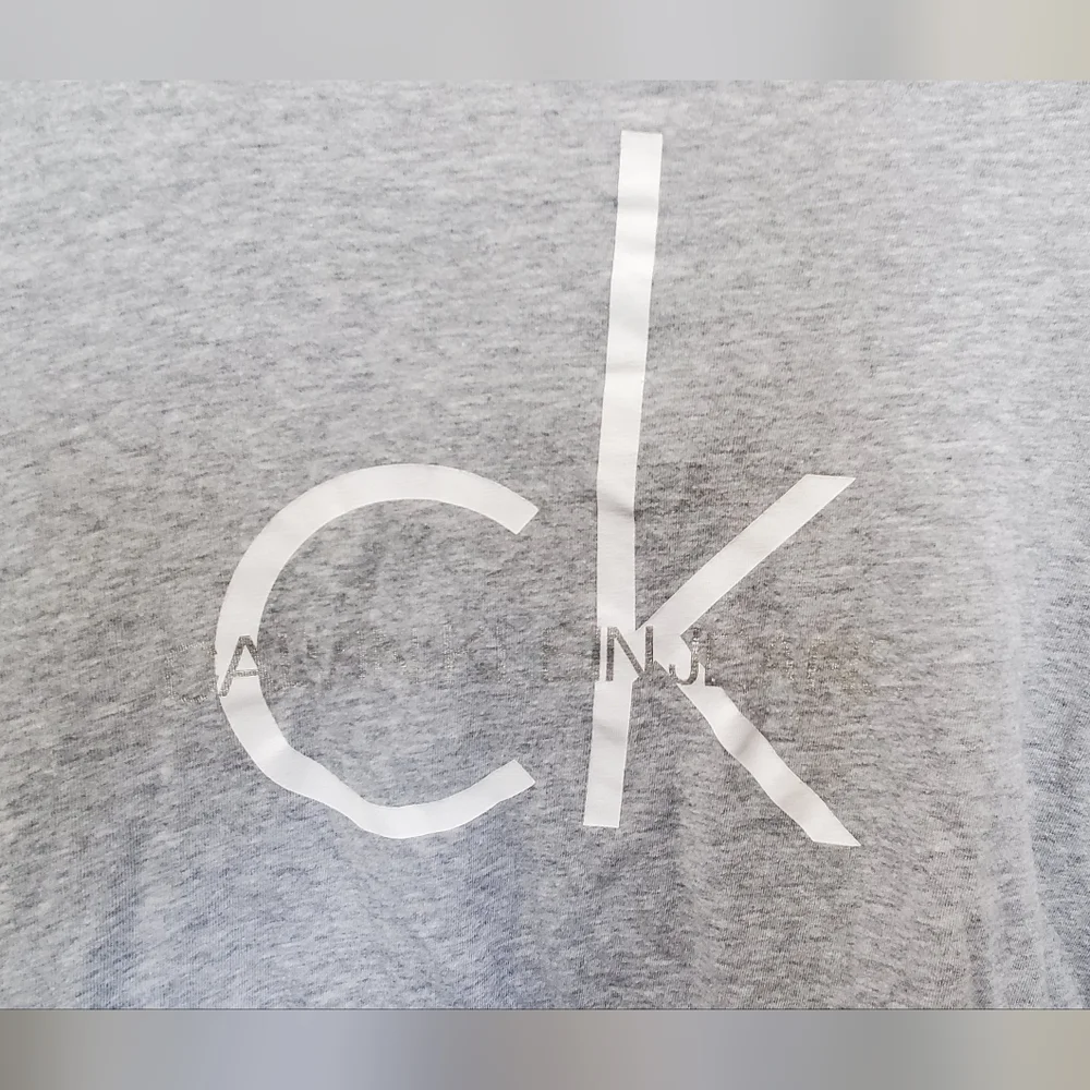Calvin Klein Jeans Logo Heather Gray Oversized Boxy Crop Top - Picture 2 of 4